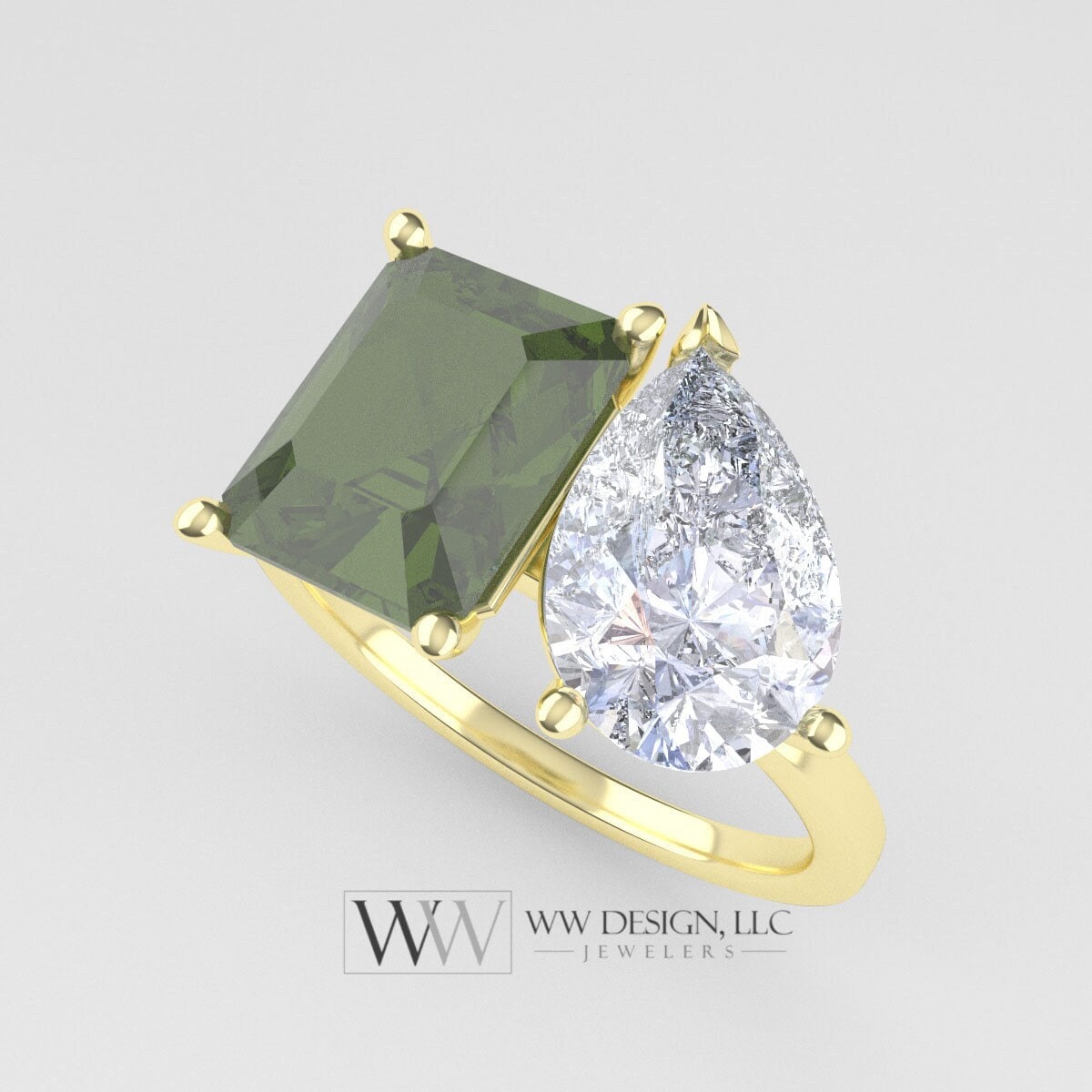 Peridot & Moissanite 2 Stone Moi Et Toi Ring - 18K Or 14K Gold (Y W R) Platinum Rings