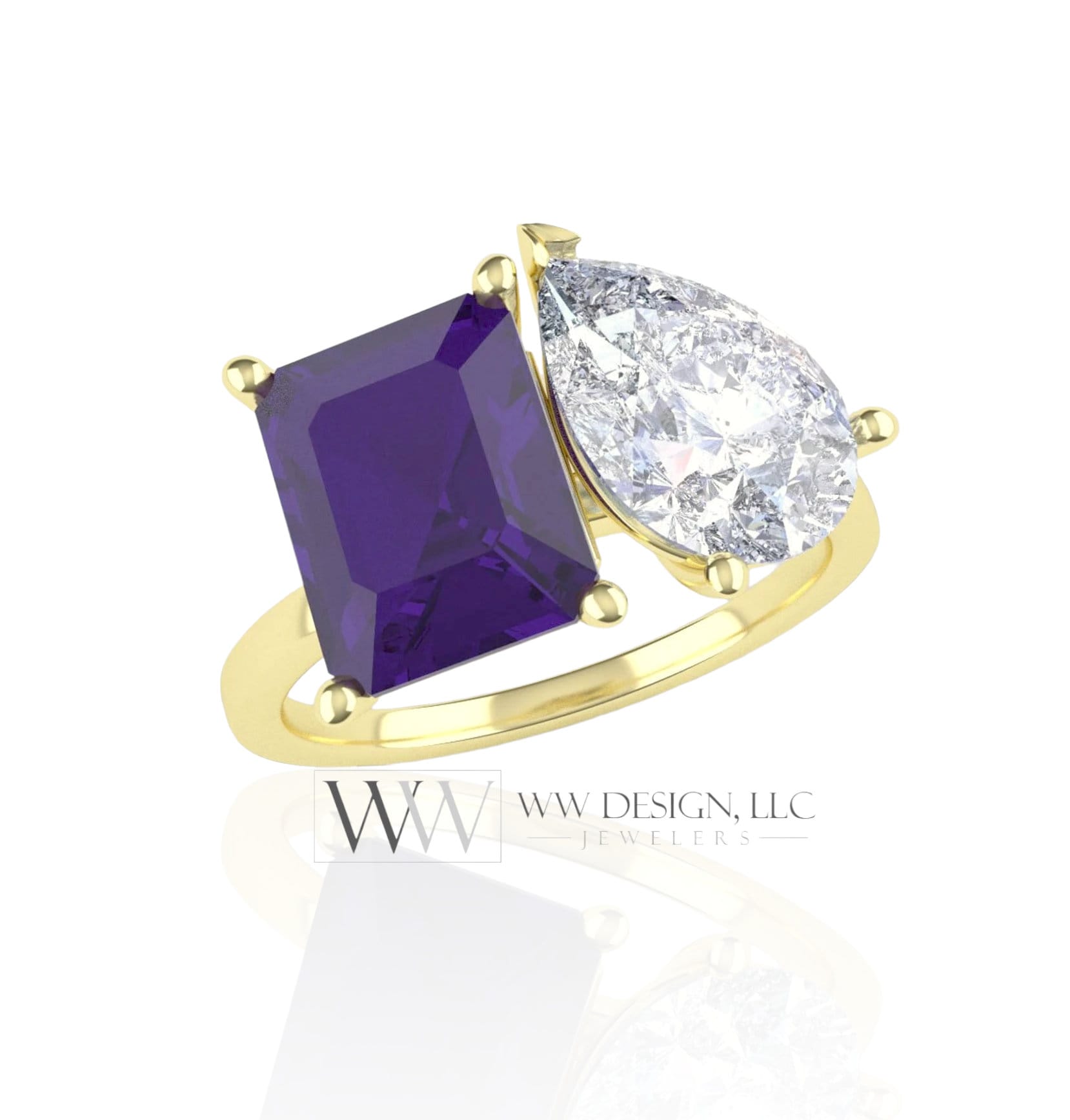 Amethyst & Moissanite 2 Stone Moi Et Toi Ring - 18K Or 14K Gold (Y W R) Platinum Rings