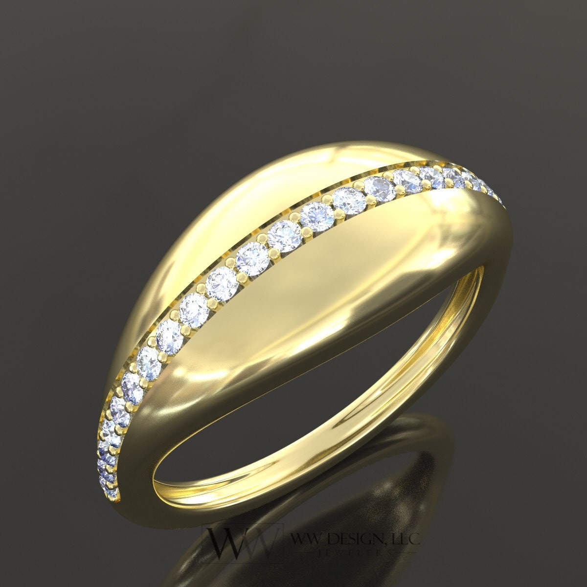 Diamond Dome Ring 0.25ctw UNTREATED VS F Genuine Diamonds - 10k, 14k, 18k, 22k Gold (Yellow, White, Rose), Palladium, Platinum, or Sterling Silver