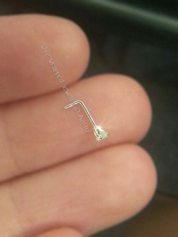 Nose Stud MOISSANITE Diamond 2mm -Post w/ 14k Solid Gold or Gold Filled, or Sterling Silver L-Post - Helix Tragus Lobe Lip Cartilage Sparkly