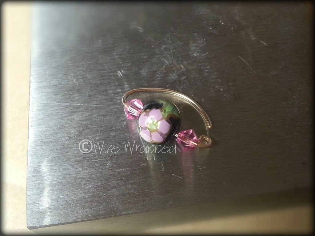 Navel Belly Ring Hoop w/ Red Ceramic Flower Bead w/ Swarovski Crystal - Solid / Fill 14k Yellow, Pink, White Gold, Sterling Silver, 20 gauge