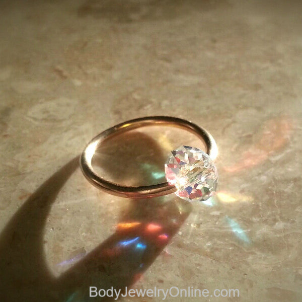 Captive Bead Ring CBR w/ Swarovski Crystal - 14 ga Hoop - 14k Gold or Platinum