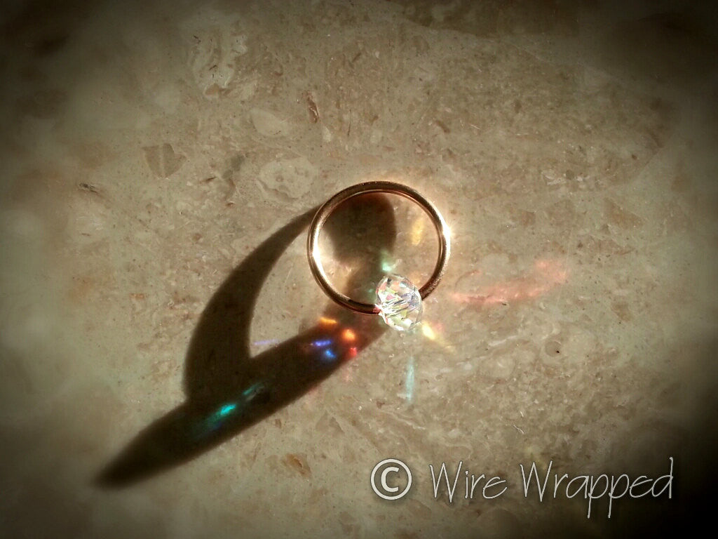 Captive Bead Ring w/ Swarovski Crystal - 16 ga Hoop - 14k Gold (Y, W, or R), Sterling Silver, or Platinum