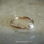 Freshwater Pearl Captive Bead Ring CBR - 16 ga Hoop - 14k Gold or Platinum