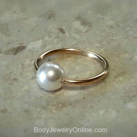 Captive Bead Ring w/ Swarovski Crystal Pearl - 16 ga Hoop - 14k Gold (Y, W, or R), Sterling Silver, or Platinum