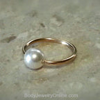 Captive Bead Ring CBR w/ Swarovski Crystal Pearl - 14 ga Hoop - 14k Gold or Platinum
