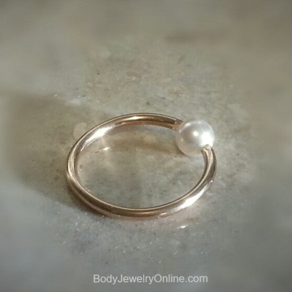 Freshwater Pearl Captive Bead Ring CBR - 16 ga Hoop - 14k Gold or Platinum