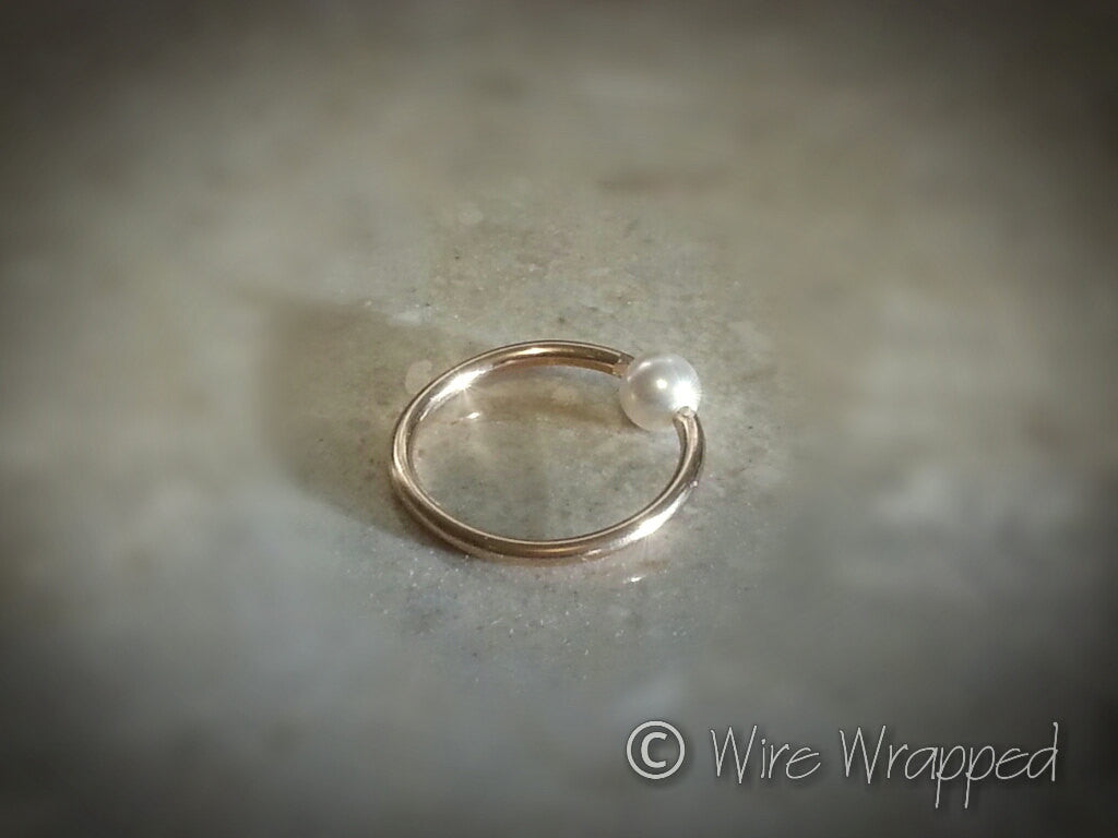 Captive Bead Ring w/ Swarovski Small Pearl - 14 ga Hoop - 14k Gold (Y, W, or R), Sterling Silver, or Platinum