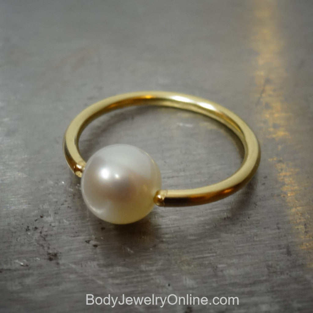 6mm White Pearl Captive Bead Ring - 16 ga Hoop VARIETY - 14k Gold (Y, W, or R), Sterling Silver, or Platinum