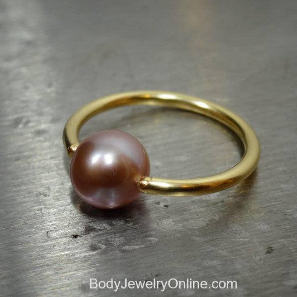 Lavender Pearl Captive Bead Ring 14 ga Hoop - 14k Gold (Y, W, or R), Sterling Silver, or Platinum