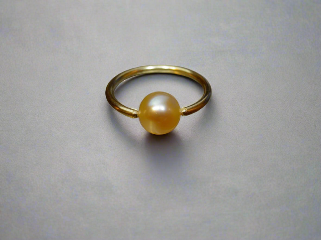 Peach Pearl Captive Bead Ring -16 ga Hoop - 14k Gold (Y, W, or R), Sterling Silver, or Platinum
