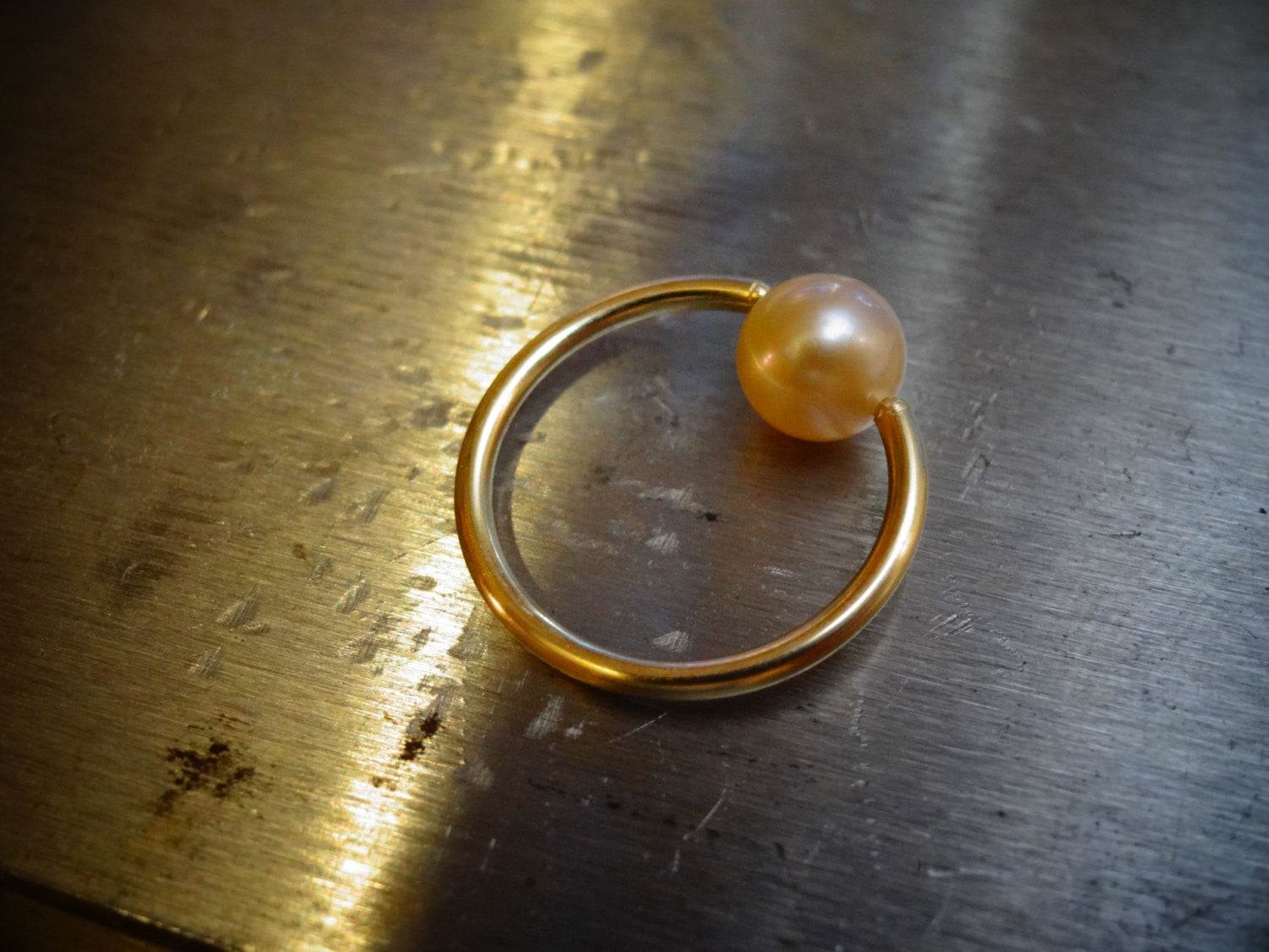 Light Pink Pearl Captive Bead Ring - 16 ga Hoop - 14k Gold (Y, W, or R), Sterling Silver, or Platinum