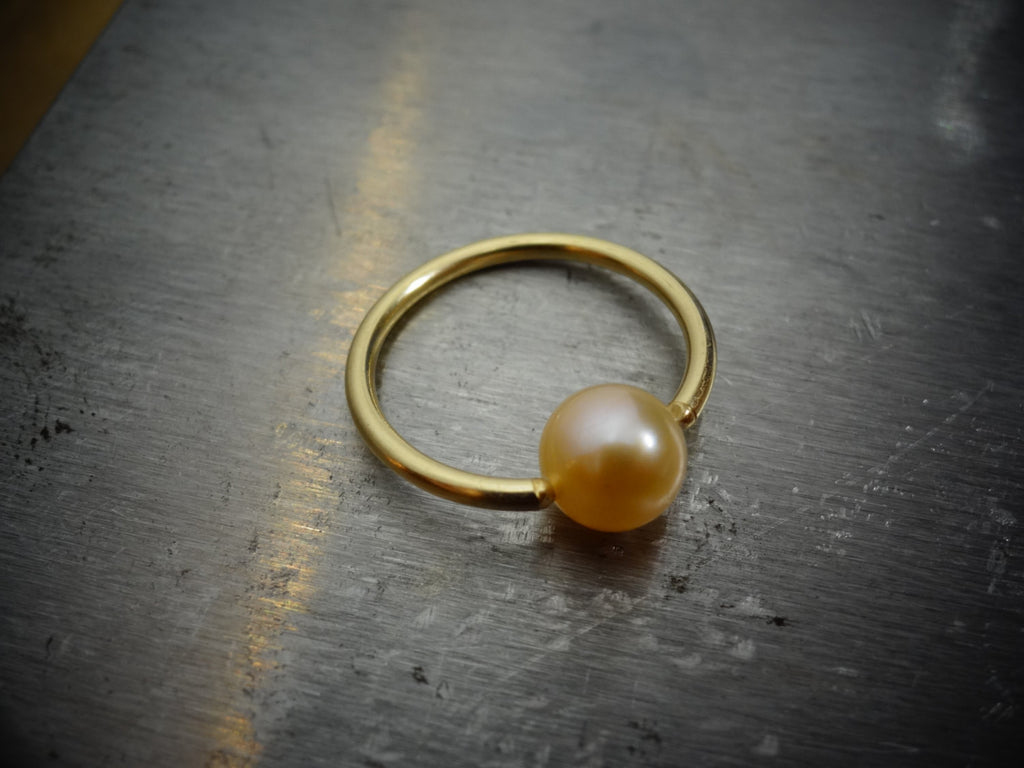 Light Pink Pearl Captive Bead Ring - 14 ga Hoop - 14k Gold (Y, W, or R), Sterling Silver, or Platinum