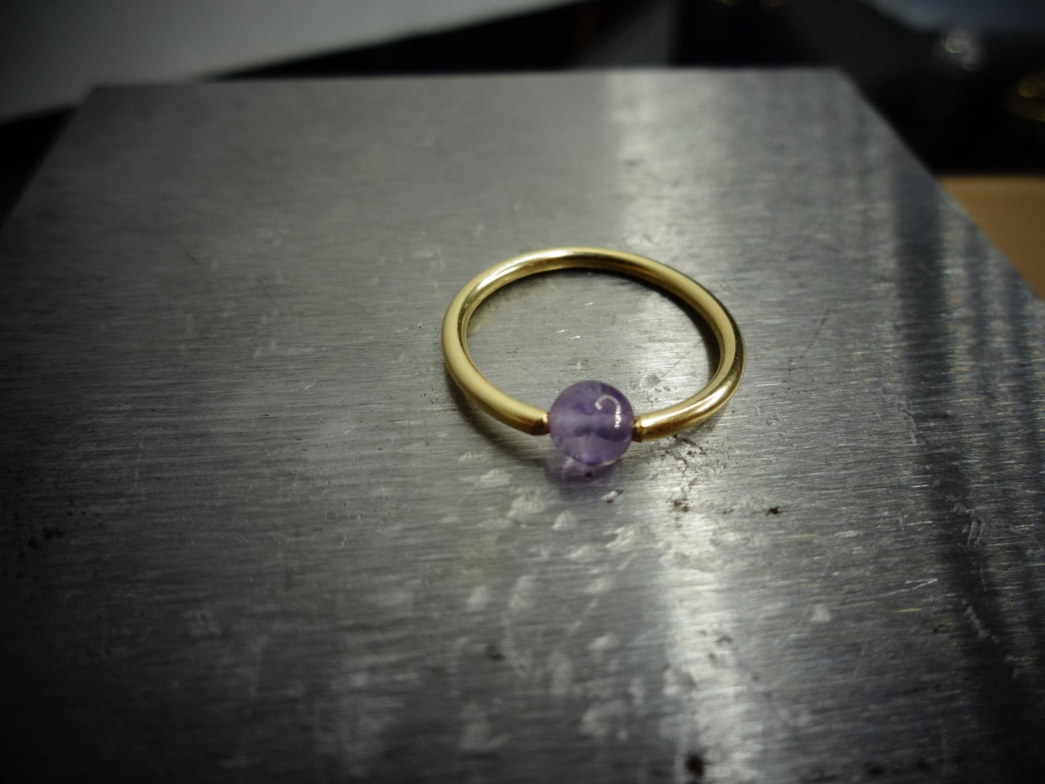 4mm Amethyst Captive Bead Ring - 14 ga Hoop - 14k Gold (Y, W, or R), Sterling Silver, or Platinum