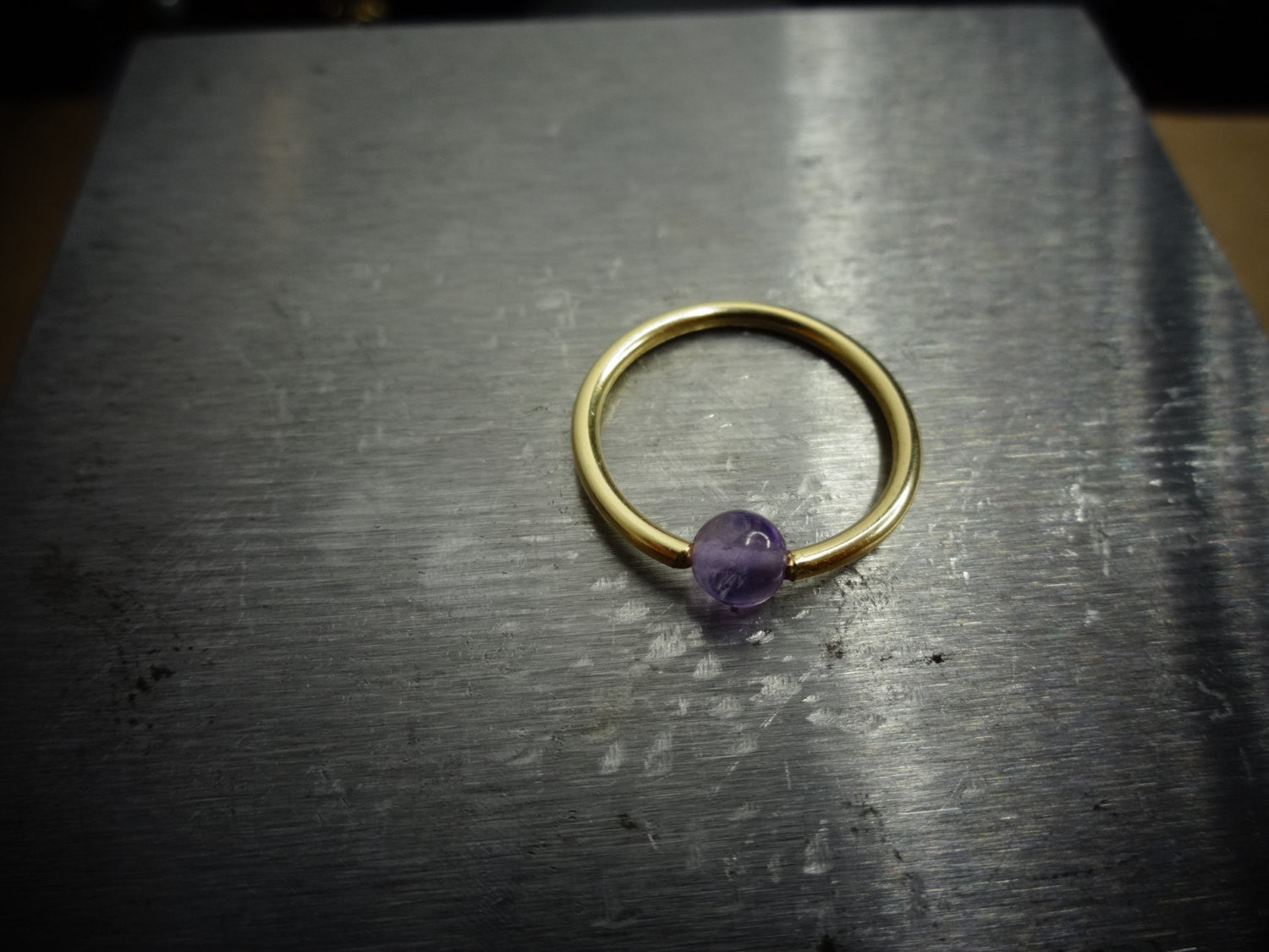 4mm Amethyst Captive Bead Ring - 14 ga Hoop - 14k Gold (Y, W, or R), Sterling Silver, or Platinum