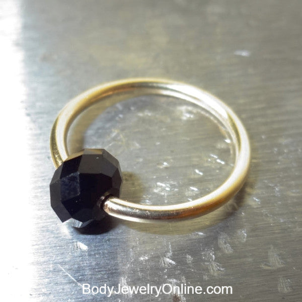 Captive Bead Ring made with BLACK Swarovski Crystal - 16 ga Hoop - 14k Gold (Y, W, or R), Sterling Silver, or Platinum