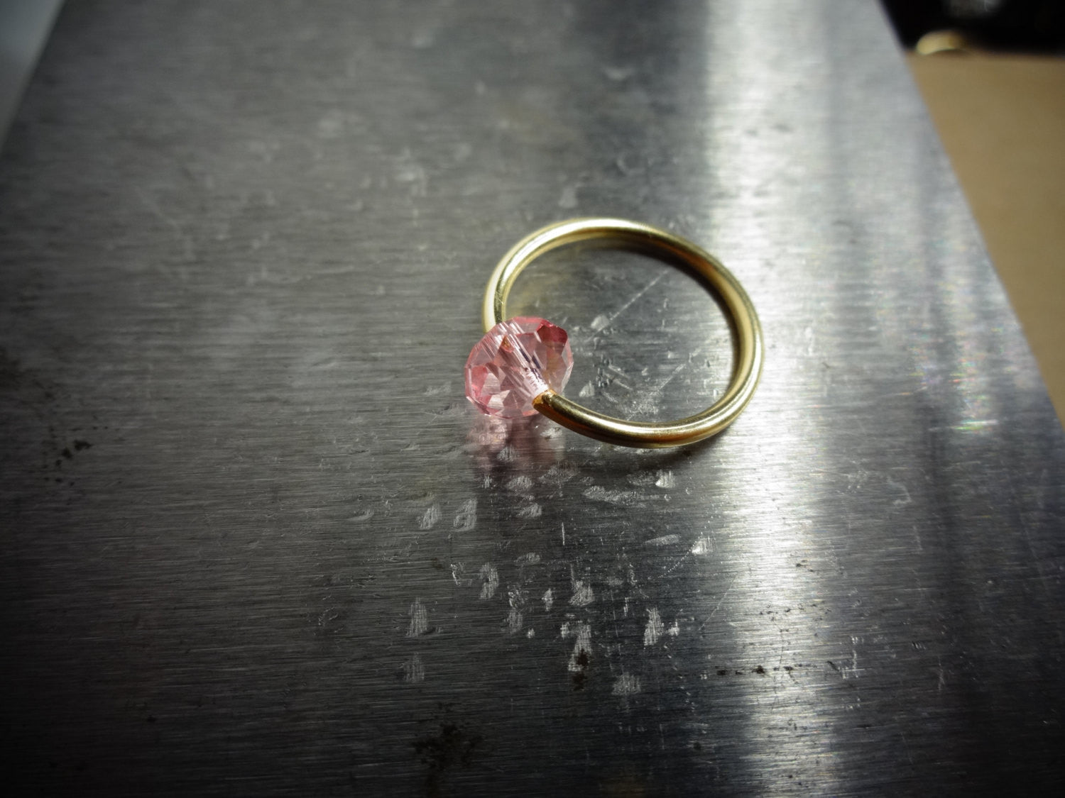 Captive Bead Ring made with PINK Swarovski Crystal - 14 ga Hoop - 14k Gold (Y, W, or R), Sterling Silver, or Platinum