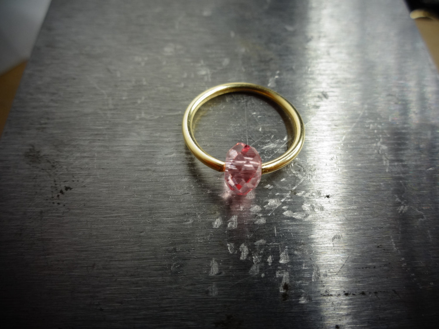 Captive Bead Ring made with PINK Swarovski Crystal - 14 ga Hoop - 14k Gold (Y, W, or R), Sterling Silver, or Platinum