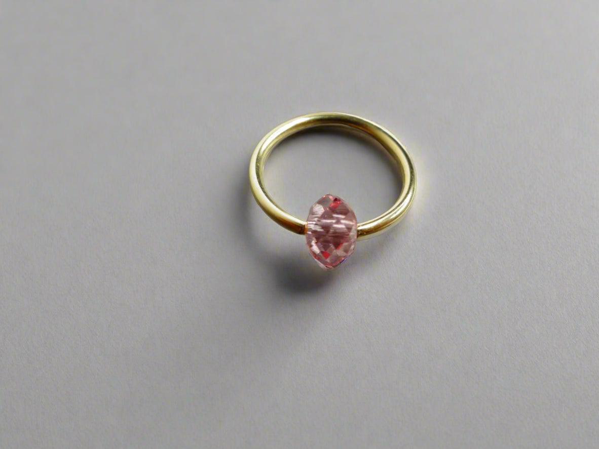Captive Bead Ring made with PINK Swarovski Crystal - 14 ga Hoop - 14k Gold (Y, W, or R), Sterling Silver, or Platinum