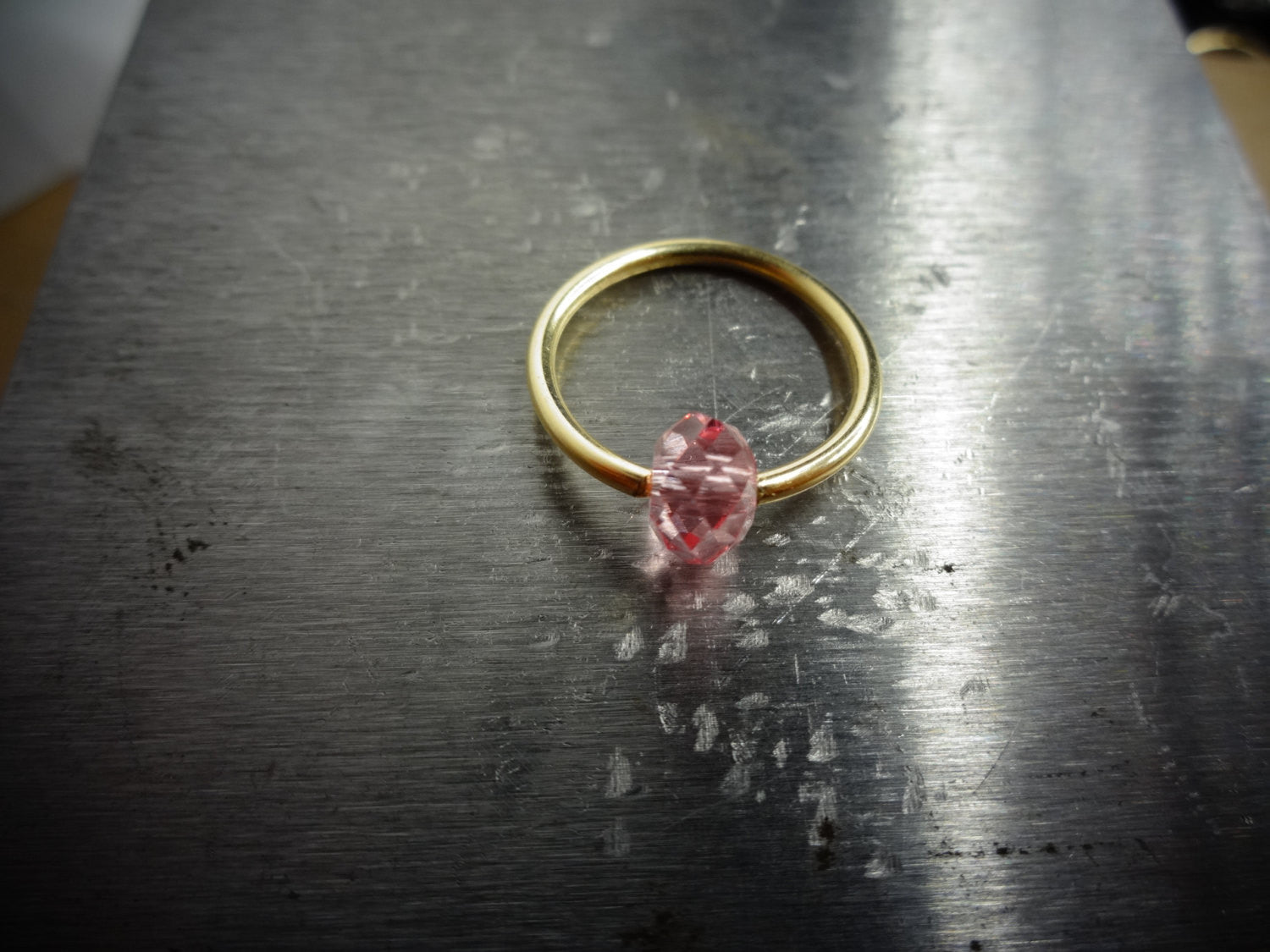 Captive Bead Ring made with PINK Swarovski Crystal - 16 ga Hoop - 14k Gold (Y, W, or R), Sterling Silver, or Platinum