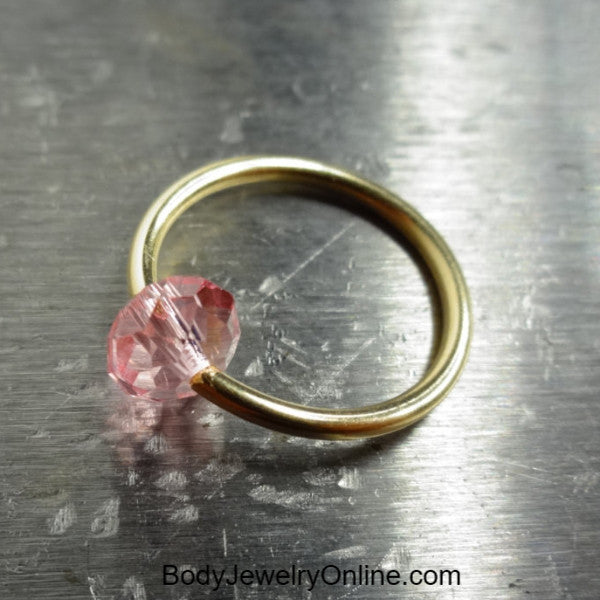 Captive Bead Ring made with PINK Swarovski Crystal - 14 ga Hoop - 14k Gold (Y, W, or R), Sterling Silver, or Platinum