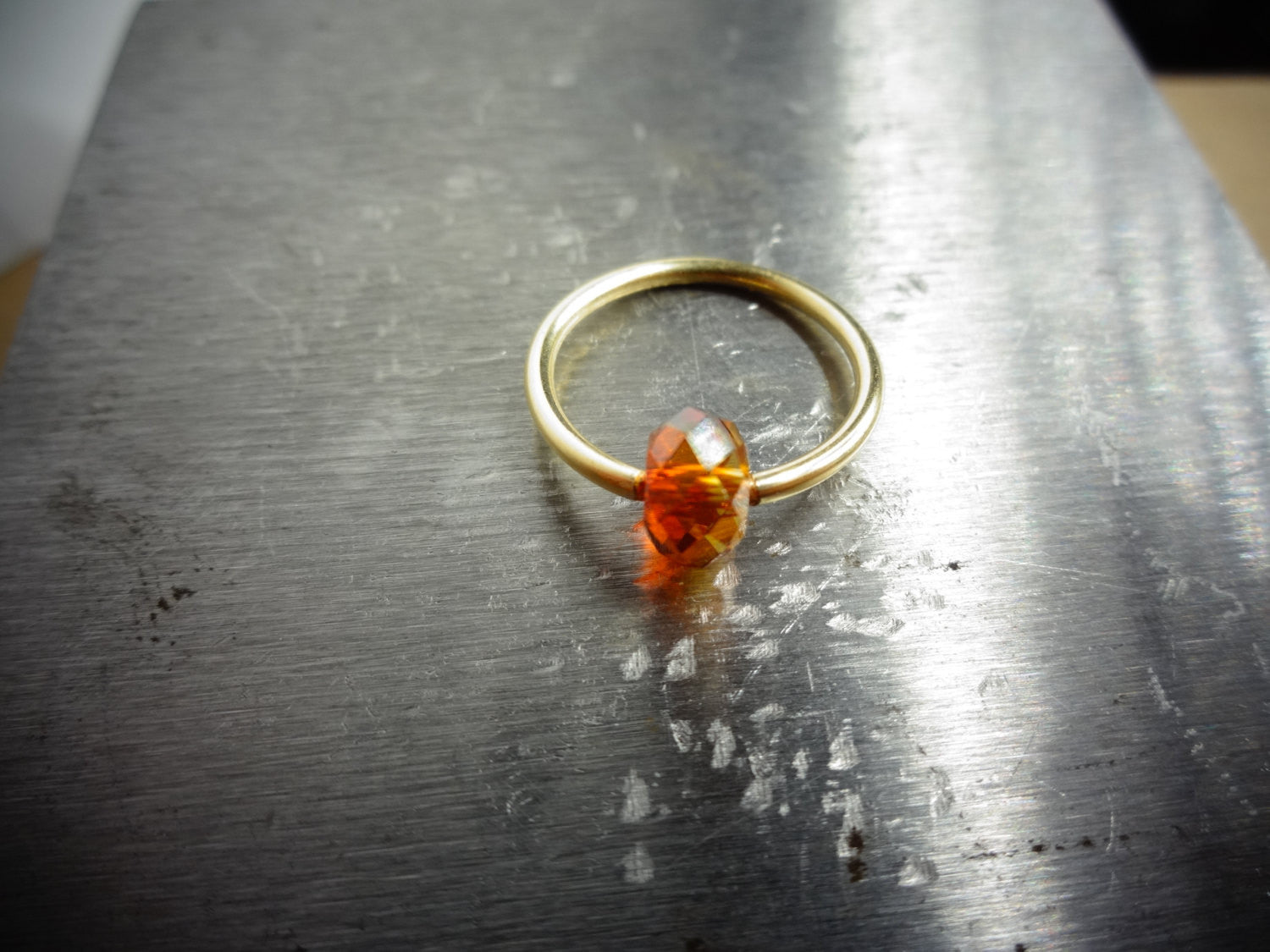 Captive Bead Ring made with AMBER Swarovski Crystal - 16 ga Hoop - 14k Gold (Y, W, or R), Sterling Silver, or Platinum