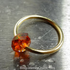 Captive Bead Ring CBR made with AMBER Swarovski Crystal - 16 ga Hoop - 14k Gold or Platinum