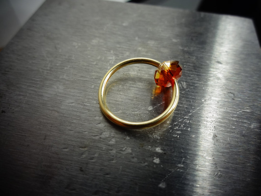 Captive Bead Ring made with AMBER Swarovski Crystal - 16 ga Hoop - 14k Gold (Y, W, or R), Sterling Silver, or Platinum