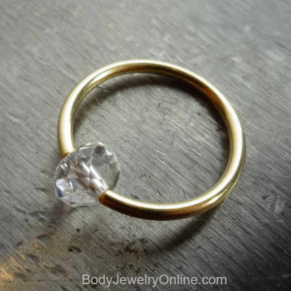 Captive Bead Ring made with CLEAR Swarovski Crystal - 14 ga Hoop - 14k Gold (Y, W, or R), Sterling Silver, or Platinum