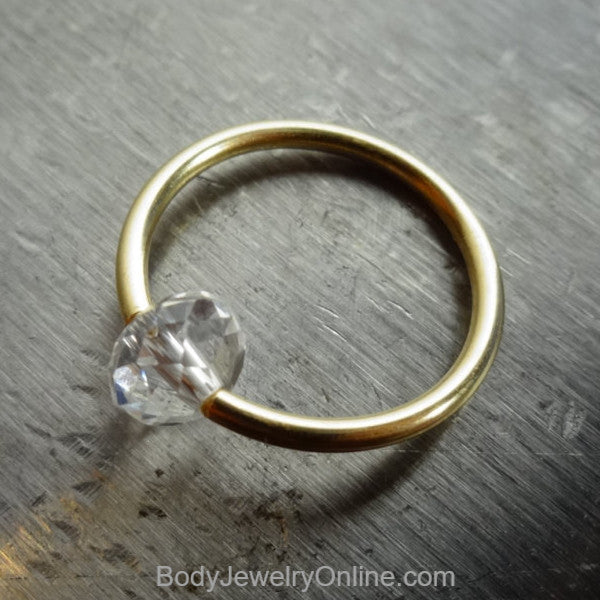 Captive Bead Ring made with CLEAR Swarovski Crystal - 16 ga Hoop - 14k Gold (Y, W, or R), Sterling Silver, or Platinum