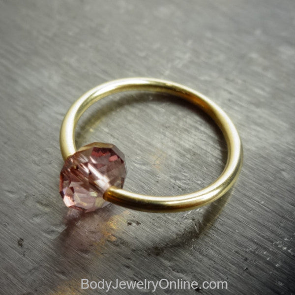 Captive Bead Ring made with LAVENDER Swarovski Crystal - 14 ga Hoop - 14k Gold (Y, W, or R), Sterling Silver, or Platinum