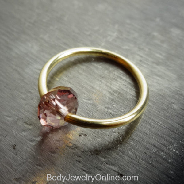Captive Bead Ring made with LAVENDER Swarovski Crystal - 16 ga Hoop - 14k Gold (Y, W, or R), Sterling Silver, or Platinum