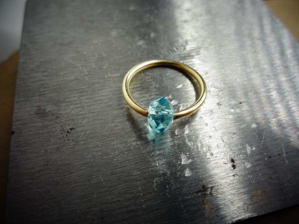Captive Bead Ring CBR made with BLUE TOPAZ Swarovski Crystal - 14 ga Hoop - 14k Gold or Platinum