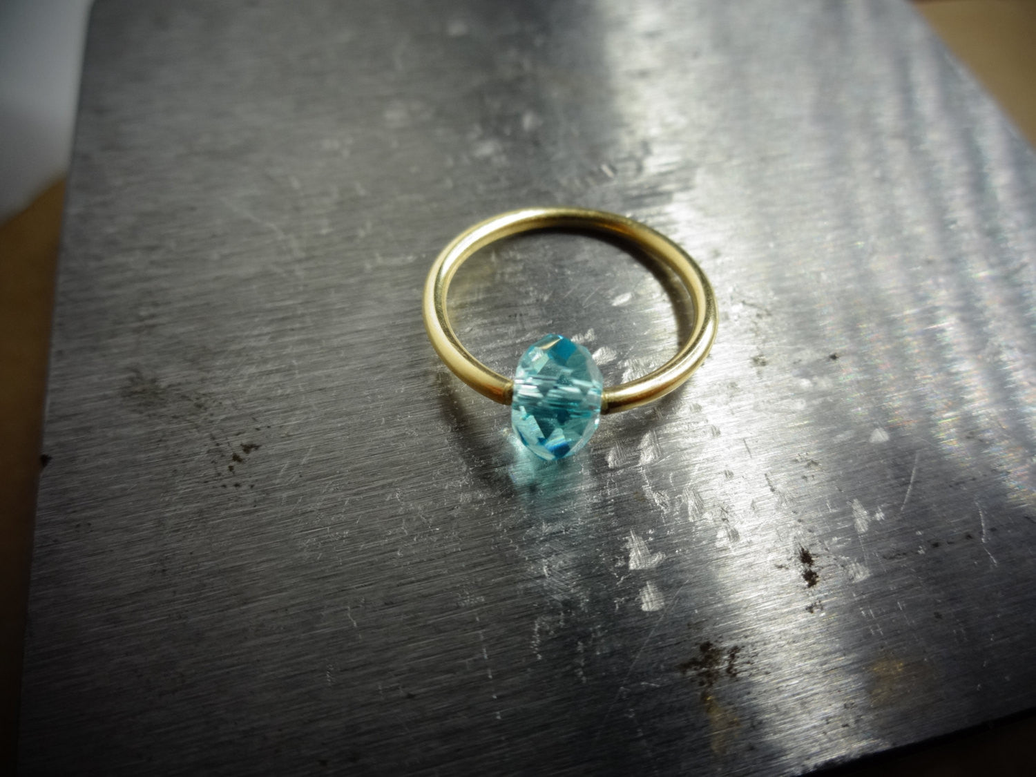 Captive Bead Ring made with BLUE TOPAZ Swarovski Crystal - 16 ga Hoop - 14k Gold (Y, W, or R), Sterling Silver, or Platinum