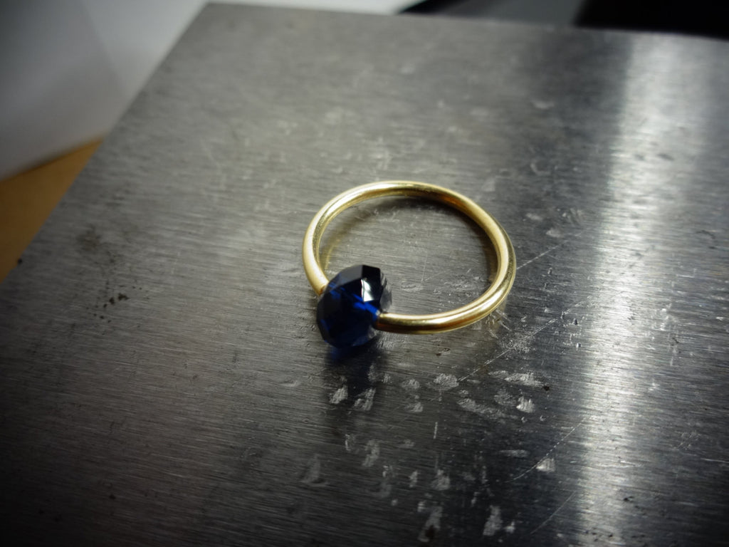 Captive Bead Ring made with NAVY BLUE Swarovski Crystal - 16 ga Hoop - 14k Gold (Y, W, or R), Sterling Silver, or Platinum