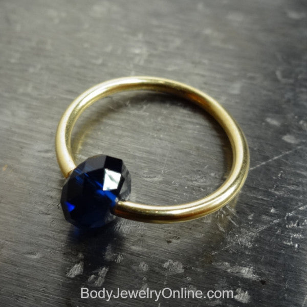 Captive Bead Ring made with NAVY BLUE Swarovski Crystal - 16 ga Hoop - 14k Gold (Y, W, or R), Sterling Silver, or Platinum