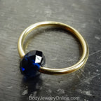 Captive Bead Ring CBR made with NAVY BLUE Swarovski Crystal - 14 ga Hoop - 14k Gold or Platinum