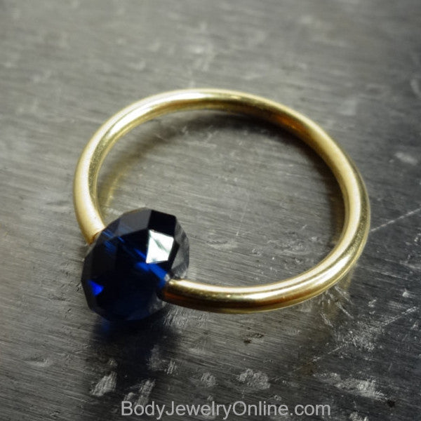 Captive Bead Ring made with NAVY BLUE Swarovski Crystal - 14 ga Hoop - 14k Gold (Y, W, or R), Sterling Silver, or Platinum