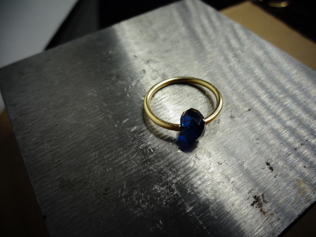 Captive Bead Ring made with NAVY BLUE Swarovski Crystal - 16 ga Hoop - 14k Gold (Y, W, or R), Sterling Silver, or Platinum