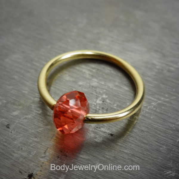 Captive Bead Ring made with PINK PEACH Swarovski Crystal - 16 ga Hoop - 14k Gold (Y, W, or R), Sterling Silver, or Platinumr