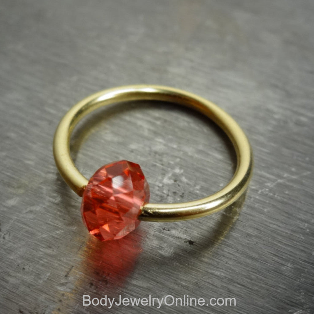 Captive Bead Ring made with PINK PEACH Swarovski Crystal - 14 ga Hoop - 14k Gold (Y, W, or R), Sterling Silver, or Platinum