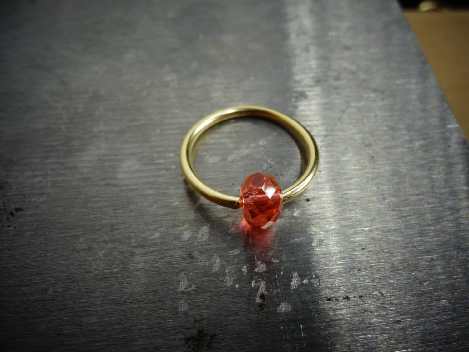 Captive Bead Ring made with PINK PEACH Swarovski Crystal - 14 ga Hoop - 14k Gold (Y, W, or R), Sterling Silver, or Platinum