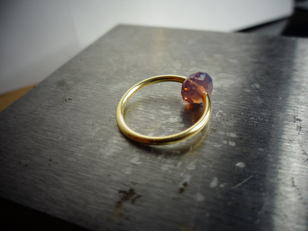 Captive Bead Ring CBR w/ SMOKY LAVENDER Swarovski Crystal - 14 ga Hoop - 14k Gold or Platinum