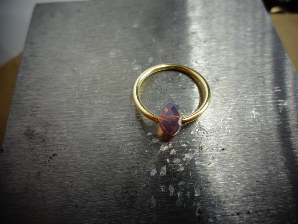 Captive Bead Ring CBR w/ SMOKY LAVENDER Swarovski Crystal - 16 ga Hoop - 14k Gold or Platinum