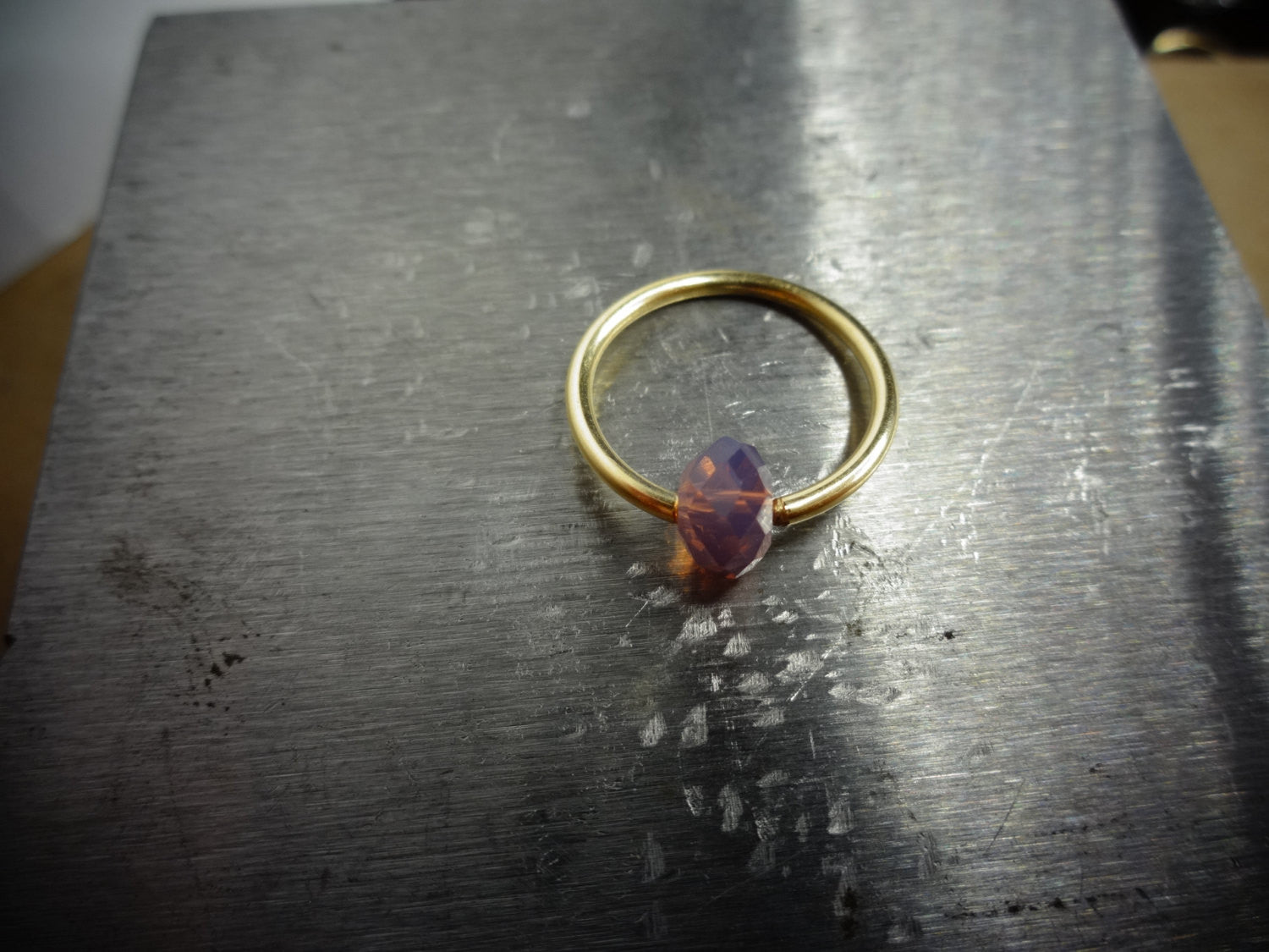 Captive Bead Ring w/ SMOKY LAVENDER Swarovski Crystal - 16 ga Hoop - 14k Gold (Y, W, or R), Sterling Silver, or Platinum