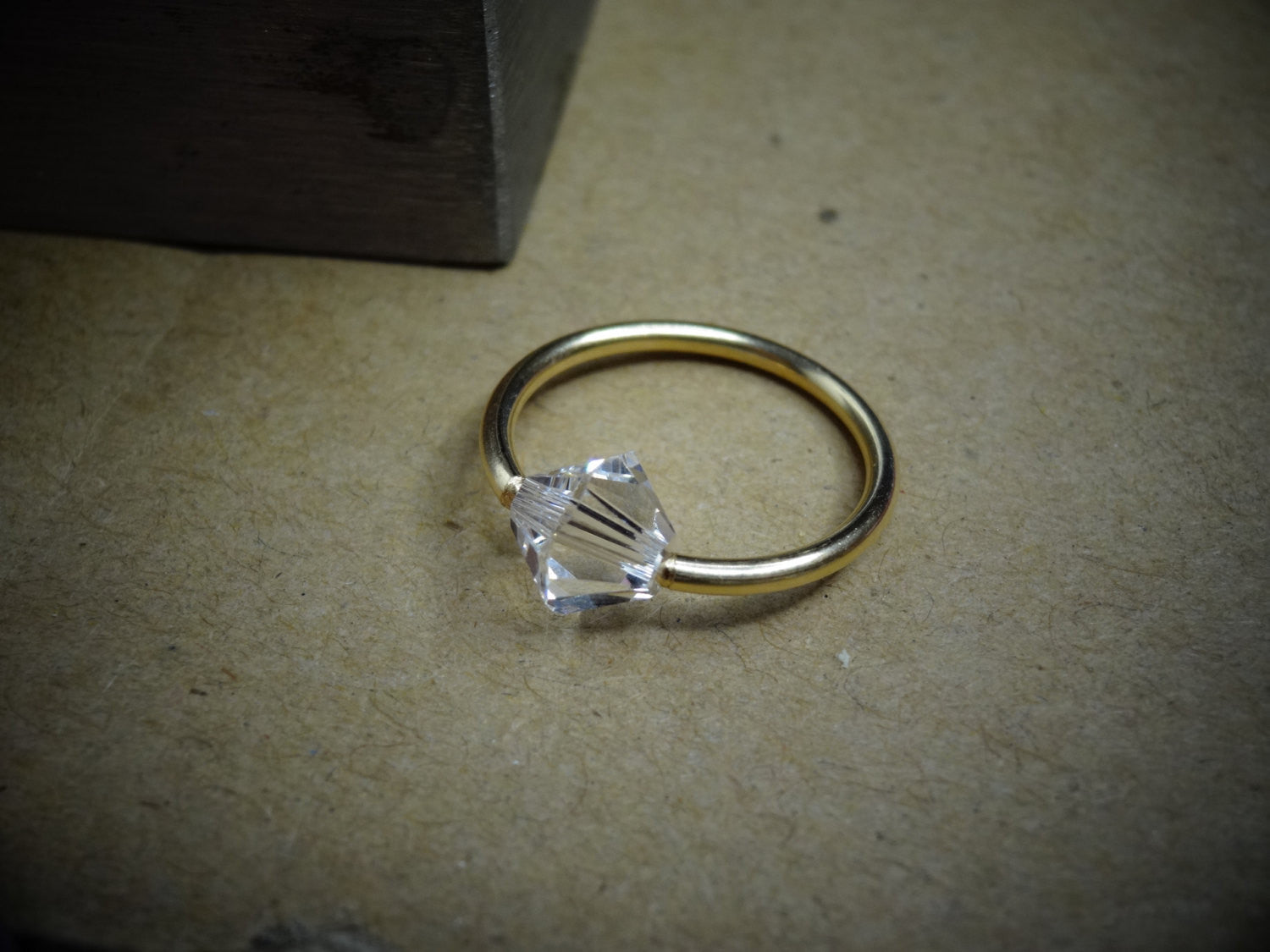 Captive Bead Ring made with 6mm CLEAR Swarovski Crystal - 16 ga Hoop - 14k Gold (Y, W, or R), Sterling Silver, or Platinum