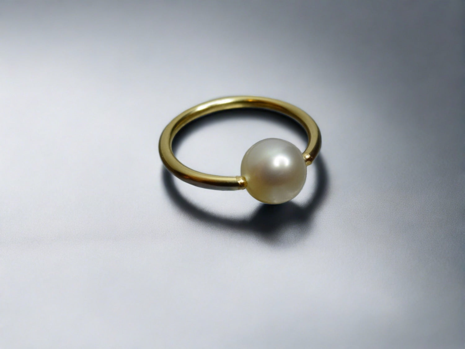 6mm White Pearl Captive Bead Ring - 14 ga Hoop - 14k Gold (Y, W, or R), Sterling Silver, or Platinum