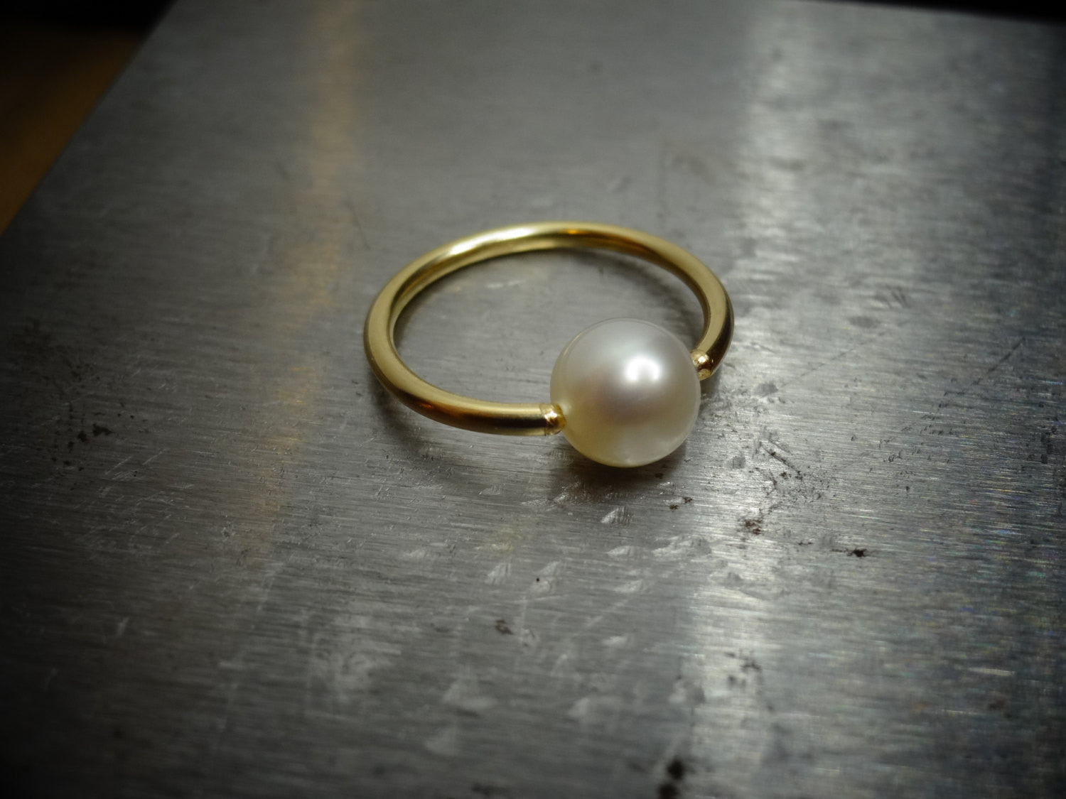 6mm White Pearl Captive Bead Ring - 16 ga Hoop VARIETY - 14k Gold (Y, W, or R), Sterling Silver, or Platinum