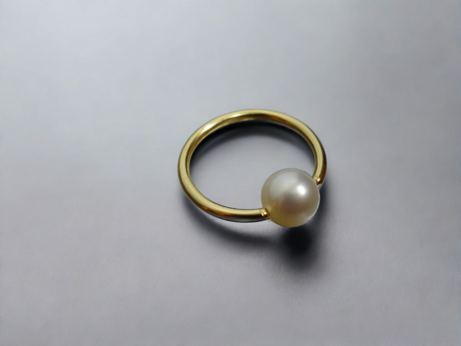 6mm White Pearl Captive Bead Ring - 14 ga Hoop - 14k Gold (Y, W, or R), Sterling Silver, or Platinum