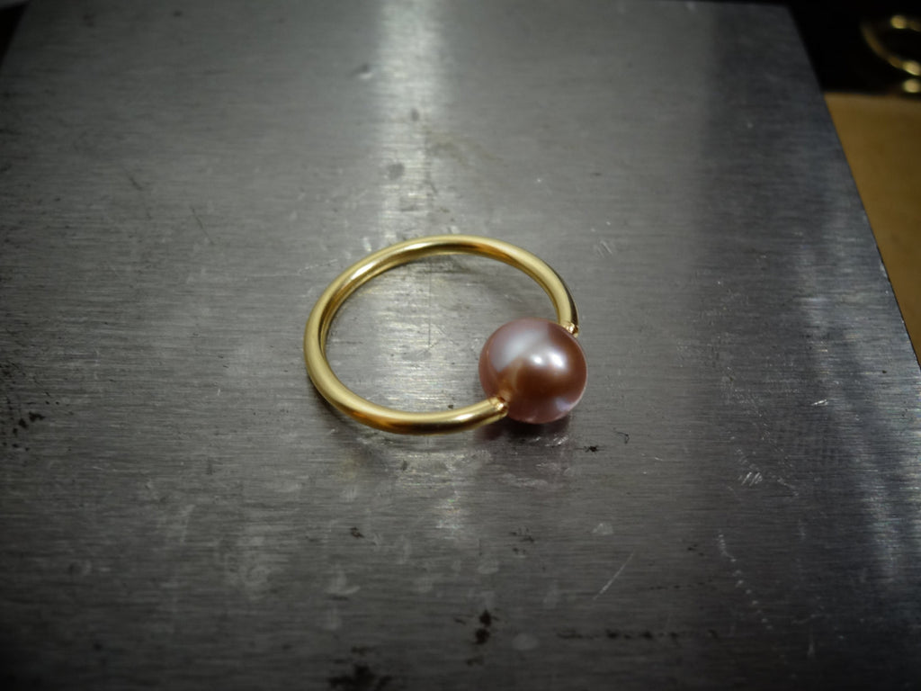 Lavender Pearl Captive Bead Ring CBR 14 ga Hoop - 14k Gold or Platinum